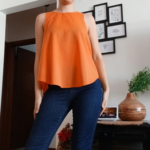 🆕️ MINKPINK Bright Orange 🍊 High Neck Tank Top - Picture 5 of 11